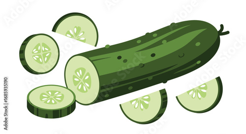 Stylized cucumber illustration with geometric slices conveying freshness
