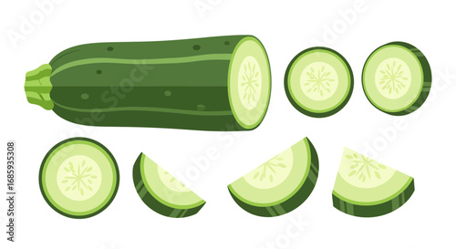 Illustrated courgette segments showcasing fresh vegetable with geometric feel