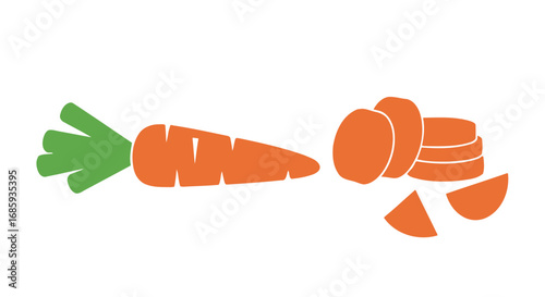 Stylized carrot illustration with sliced sections, flat design healthy eating