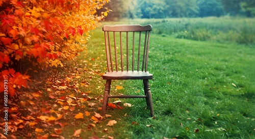 Fototapeta Naklejka Na Ścianę i Meble -  red chair in autumn park