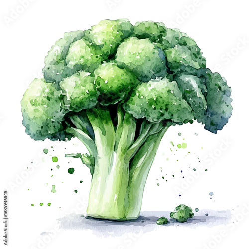 Broccoli, watercolor illustration vector, isolated on a white background.