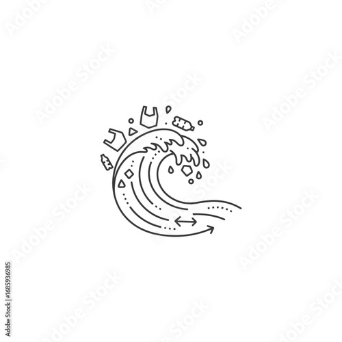 Pollution wave symbolizing ocean plastic waste  