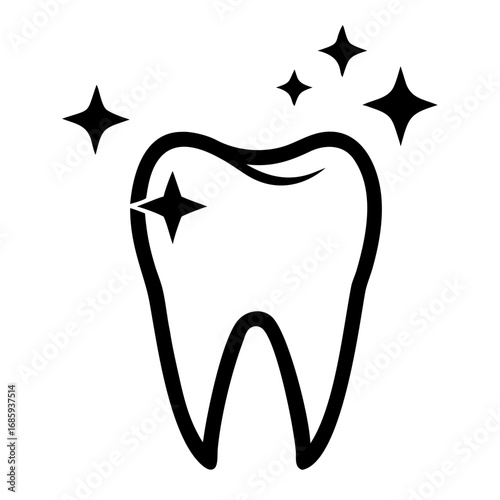 Tooth with sparkle icon for dental care, showing good hygiene. Tooth with sparkle represents cleanliness, and overall oral hygiene practices, showing that the tooth is healthy and shiny.