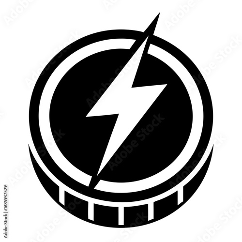 Coin with lightning bolt icon on white backdrop. Coin with lightning bolt symbolizes electrical power and financial technology solutions.