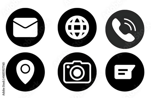 set of vector icons for mobile phone, icons for communication, Black and White Circular Communication and Technology Icons Set