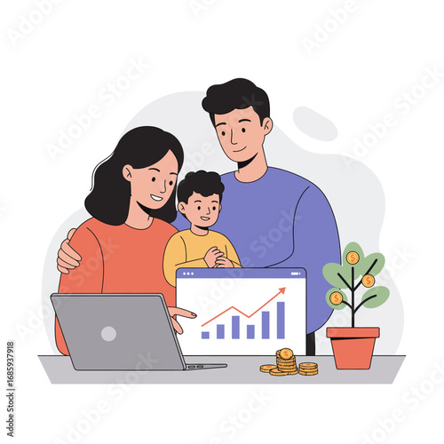 Empowering Families: Smart Financial Planning & Investment Growth Vector Illustration for a Secure Future