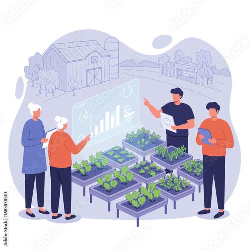 Data-Driven Sustainable Agriculture: Optimizing Crop Yields with Smart Farming Technology Vector Illustration