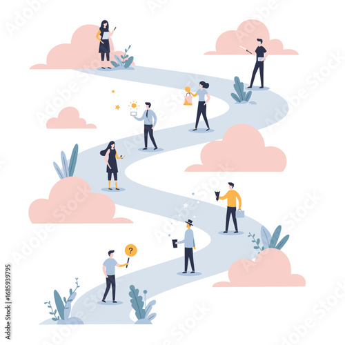 Business Journey Vector Illustration: Navigating Challenges and Achieving Strategic Growth