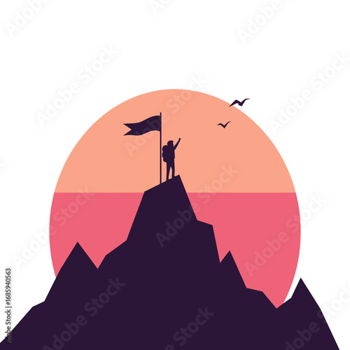 Vector Illustration: Pinnacle of Success & Overcoming Challenges – Strategic Achievement for Visionary Leadership