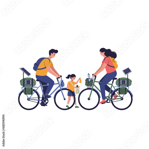 Inspiring Sustainable Family Lifestyle Vector Illustration for Eco-Conscious Campaigns
