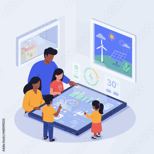 Empowering Families with Smart Home Energy Management & Sustainable Living Vector Illustration