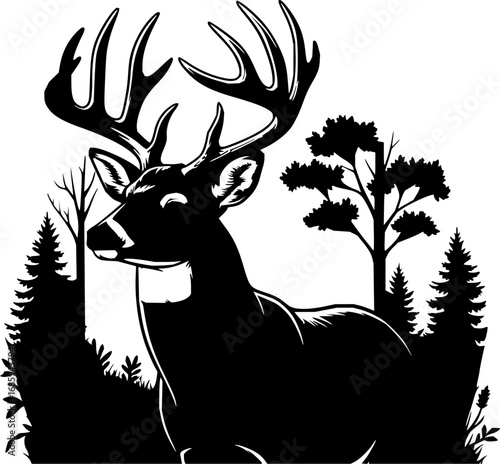 set of whitetail deer in the forest silhouette design vector art illustration