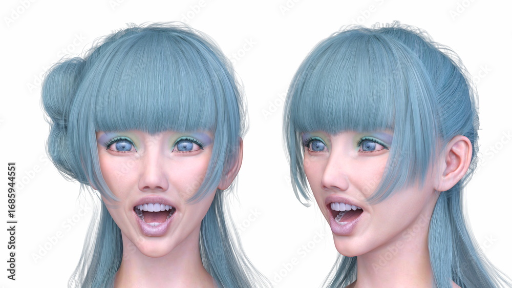 Naklejka premium 女性の顔アップ 3DCGレンダリング 