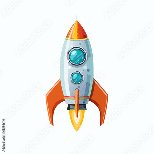 Vibrant cartoon rocket launching upwards with fiery propulsion, symbolizing innovation, progress, and the exciting journey towards ambitious goals and future success