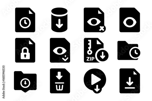 Temporary Download Icons. Solid style icons of temporary downloads: temp file icon, cache download, file with time limit, preview