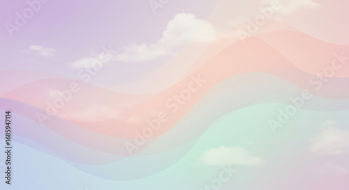 Dreamy pastel sky with soft clouds and layered waves, perfect for elegant backgrounds