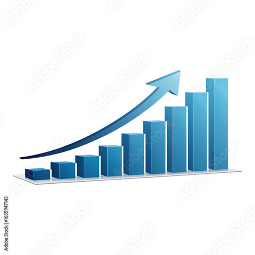 Free Download A blue bar graph with an upward trending arrow on a black background showing growth and success - GFXLoad