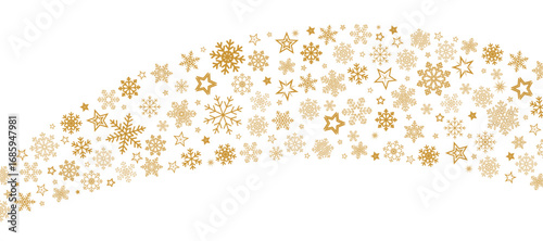 A seamless pattern of golden snowflakes and stars, perfect for a festive ribbon background or holiday-themed design. Ideal for adding elegance to seasonal projects.
