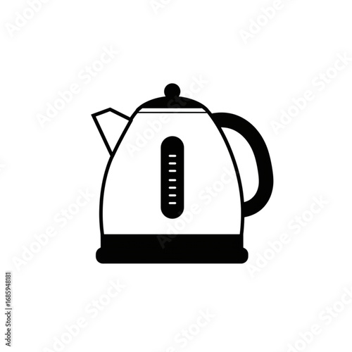 Simple black and white electric kettle icon. Kitchen appliance vector illustration for boiling water