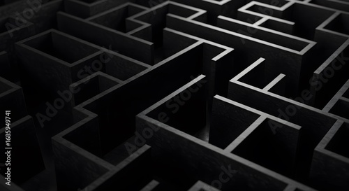 Aerial view of a complex maze of shadows and light, representing challenges and the search for solutions.