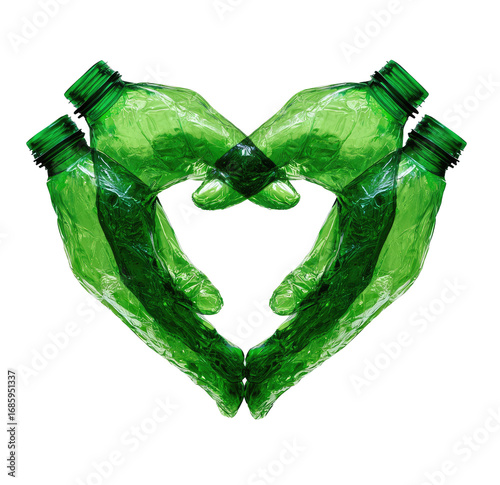 Recycled plastic bottles forming a heart shape