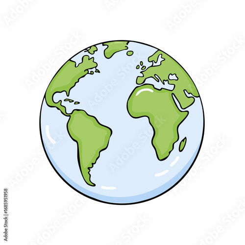 Stylized illustration of planet Earth with continents in green and oceans in blue, representing global themes and environmental awareness