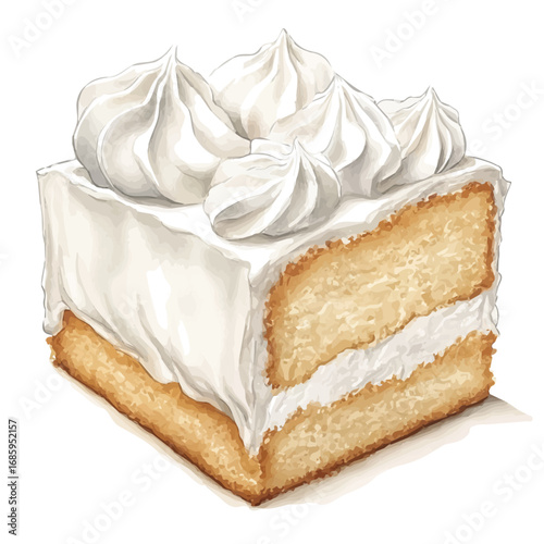 Angel Food Cake, watercolor drawing vector, isolated on a white background.
