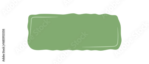 Organic wavy rectangle blank frame sticker with hand drawn patch style and empty label. Simple background and text element, ideal for mockup template or note card in green.