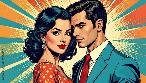 Retro couple portrait in comic style