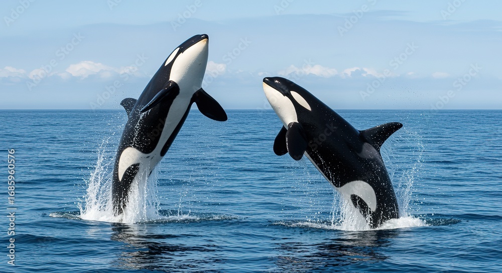 Fototapeta premium Orcas breaching ocean water wildlife photography orca killer wha