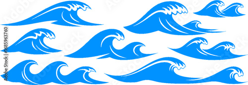 Set of sea wave silhouette isolated on white background. 