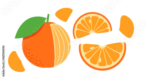 Whimsical orange illustration featuring stylized slices against a clean