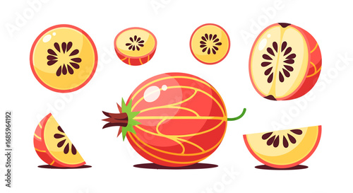 Artistic arrangement of gooseberry slices showcasing vibrant colors and unique