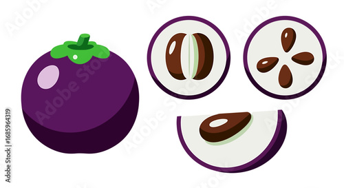 Animated Illustration Displaying the Star Apple Fruit and its Interior Segments