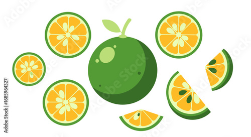 Vibrant Citrus Medley: An Artistic Rendition of Lime and Orange Segments on