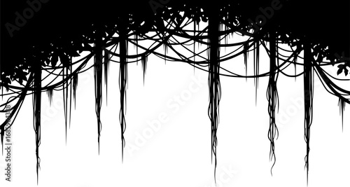 Jungle creeper silhouettes. Tropical forest lianas, rainforest hanging sprouts. Climbing liana vines flat set vector illustration
