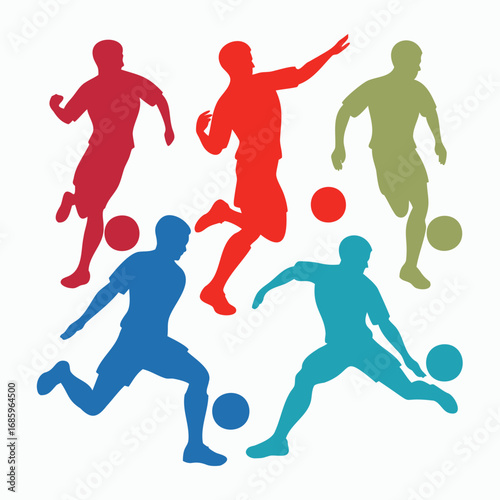Colorful Silhouettes of Soccer Players in Action