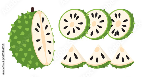 Soursop sliced arrangement displays tropical and graphical style freshness