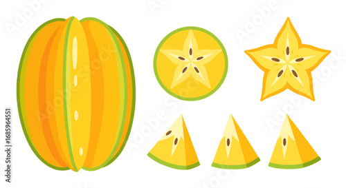 Whimsical representation of vibrant carambola fruit with segmented and stellar