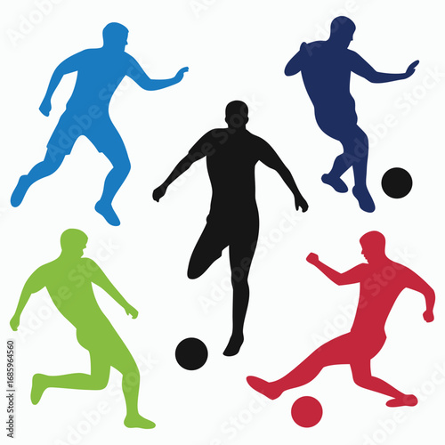 Colorful Silhouettes of Soccer Players in Action