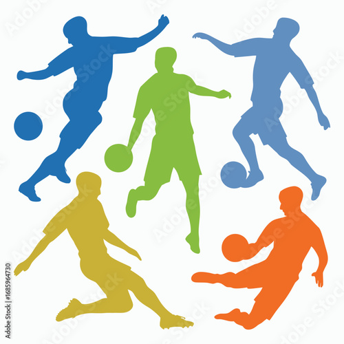 Colorful Silhouettes of Soccer Players in Action