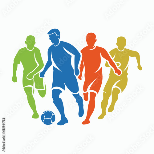 Colorful Silhouettes of Soccer Players in Action