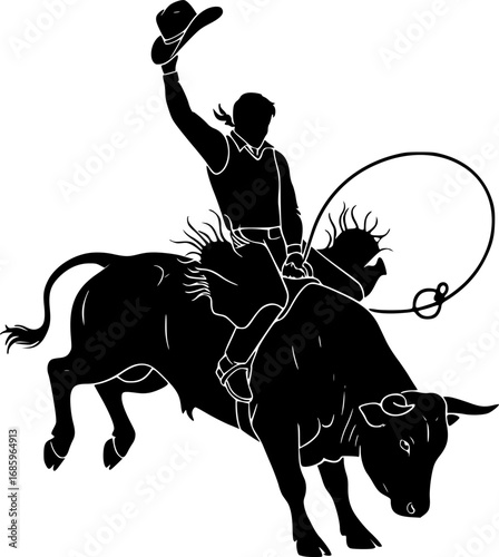 Bull Rider Silhouette, Bull Rider icon vector, Set of rodeo on bulls silhouette, 