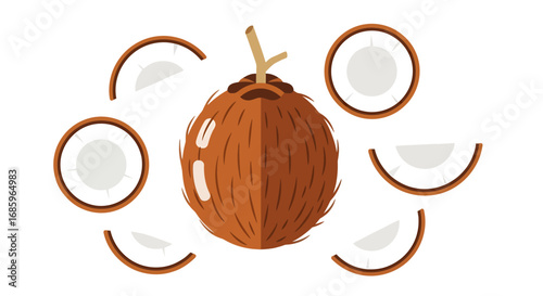 Wholesome coconut arrangement with slices forming a halo around the fruit