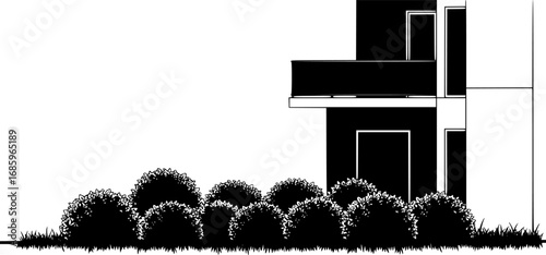 set of shrubs line cad, Ground cover. Illustration for elevation architectural element, side view, grass section.