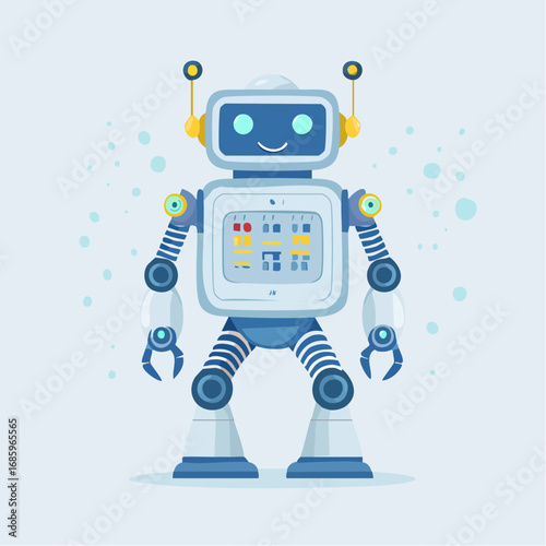 Charming illustration of a friendly humanoid robot, embodying the spirit of innovation and the bright future of artificial intelligence in a digitally evolving world