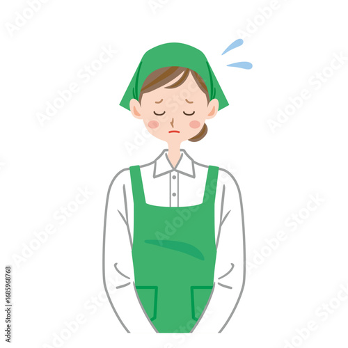 謝罪する店員のイラスト　スーパーマーケット　頭を下げる女性店員