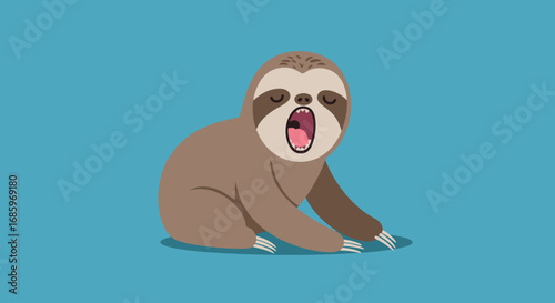 Vector Card with Cartoon Sloth Yawning Cute Idler Illustration