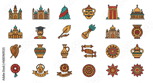 Vector Design of Heritage and Originality Icon Collection Representing Traditions and Culture Symbol for Web