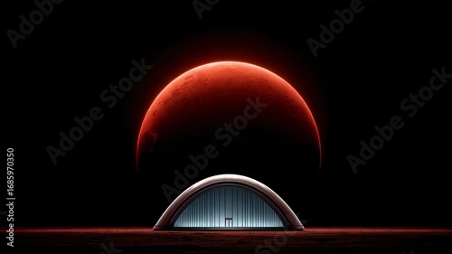 Future Mars Base Looking up at the Planet Scene